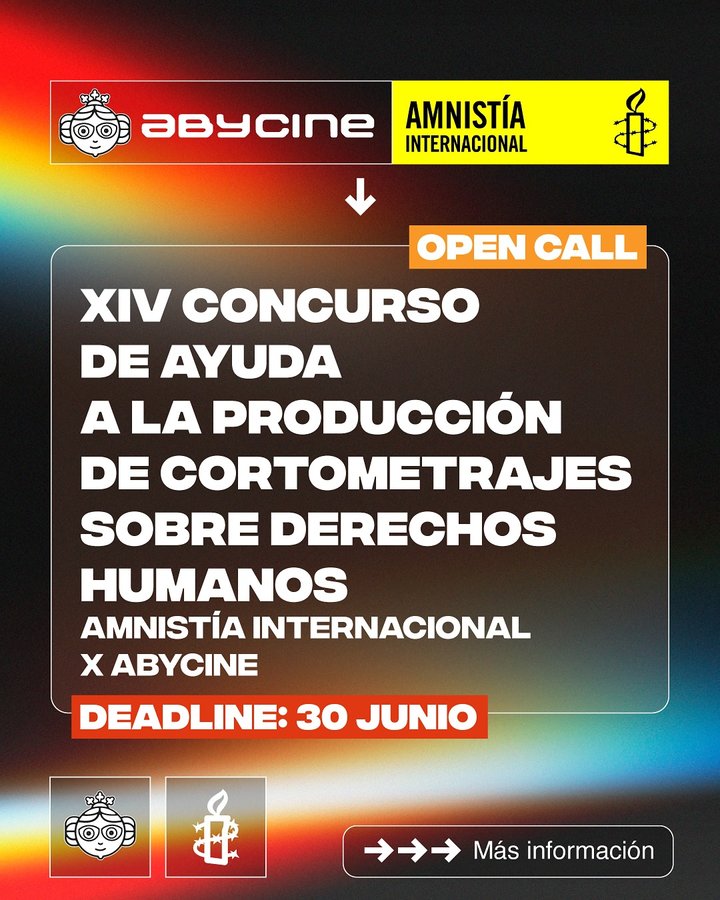 Instagram post by @amnistiainternacionalclm for Amnesty Italia. Caption reads: 🎬 14º Concurso de Ayuda a la Producción de....