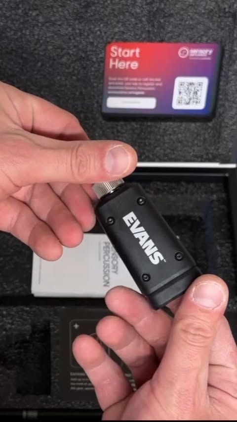 Instagram post by @thecowboydrummer for EVANS Drumheads. Caption reads: Cracking open a brand new Sensory Percussion....