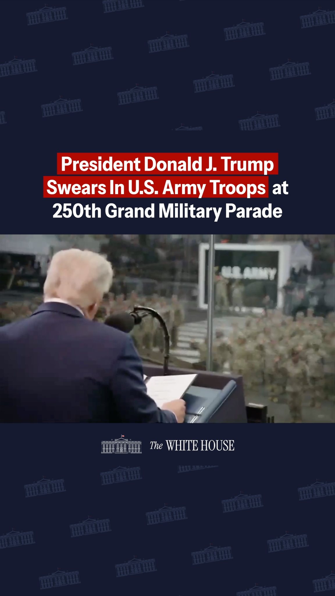 Instagram post by @potus for GoArmy. Caption reads: President Donald J. Trump Swears In U.S. Army....