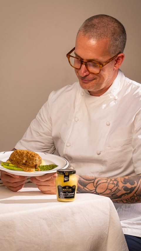 Instagram post by @andyhearnden for La Maison Maille. Caption reads: A great mustard cream sauce comes down to three....