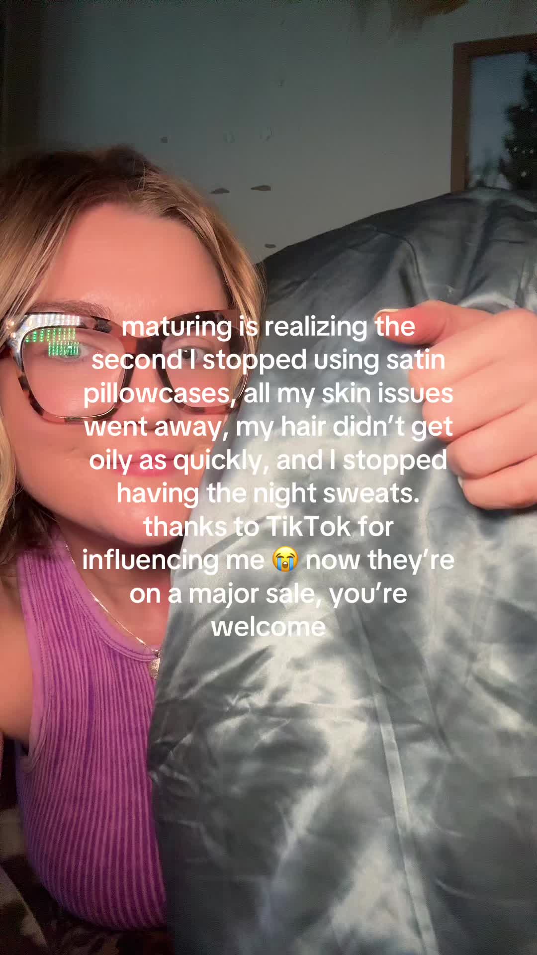 TikTok post by @reagsrobertson3 for Blissy. Caption reads: @Blissy Brand #blissy #silkpillowcase [...].