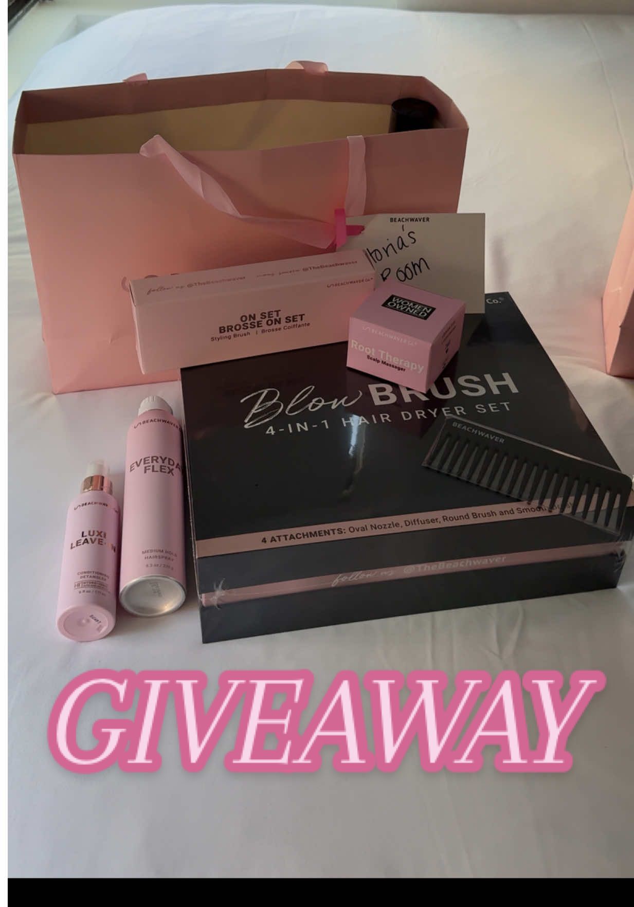 TikTok post by @victoriasamson for Beachwaver. Caption reads: 💗GIVEAWAY💗 1 person will win a $150....