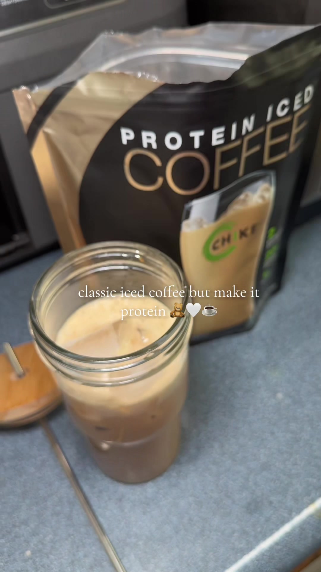 TikTok post by @stylessxoxo15 for Chike Nutrition. Caption reads: Protein iced coffee @CHIKE #coffeelover #coffee....