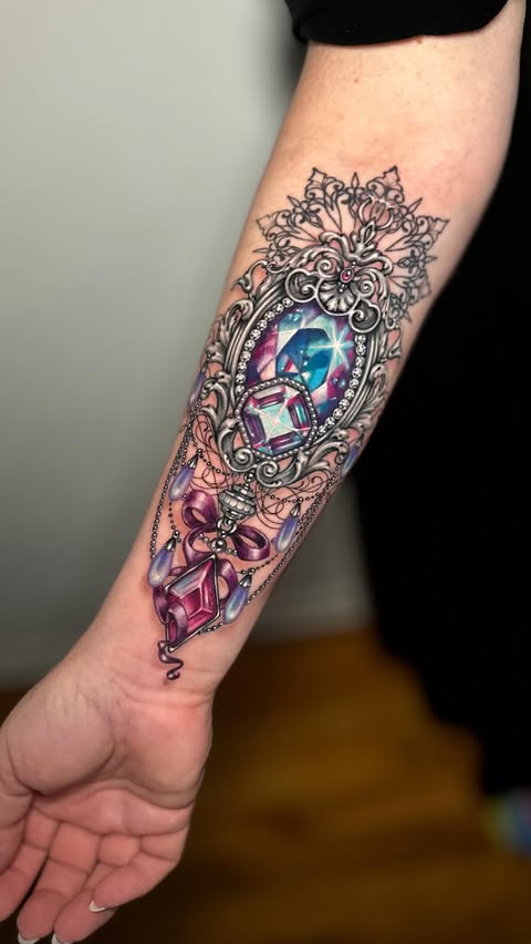 Instagram post by @jennakerrtattoo for Fkirons. Caption reads: Thank you Andrea! 💎 loved working on this....