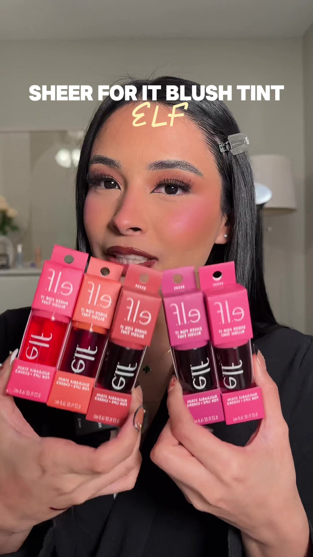 TikTok post by @makeupbyrosangel for elfcosmetics. Caption reads: Probemos las nuevas tintas de elf @e.l.f.....