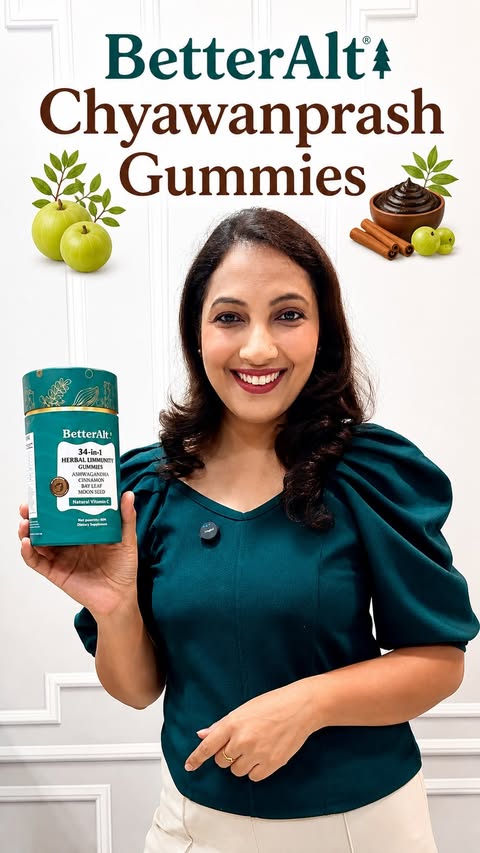 Instagram post by @jyotibisht_28 for BetterAlt. Caption reads: BetterAlt Chyawanprash Gummies – a modern twist....