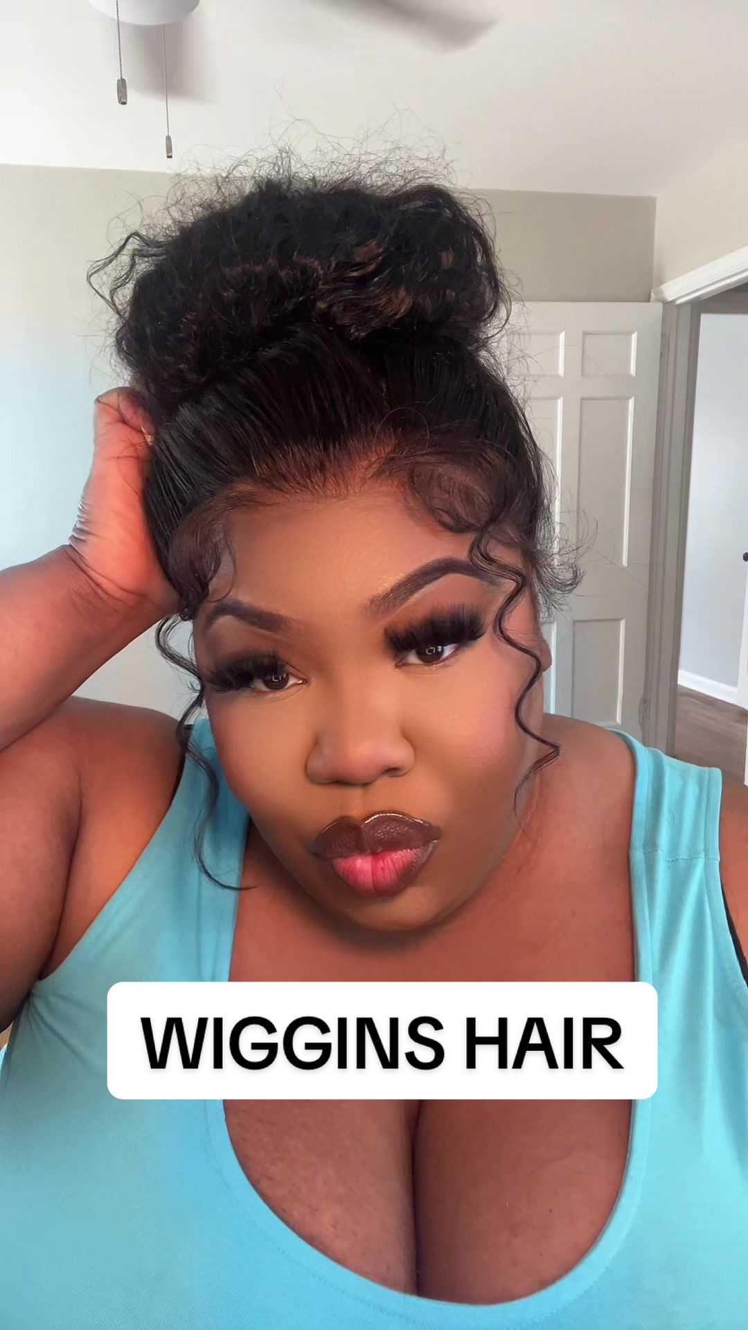 TikTok post by @lovenique219 for Wiggins Hair. Caption reads: 22inch loose deep wave 360 wig from @WIGGINS__HAIR....