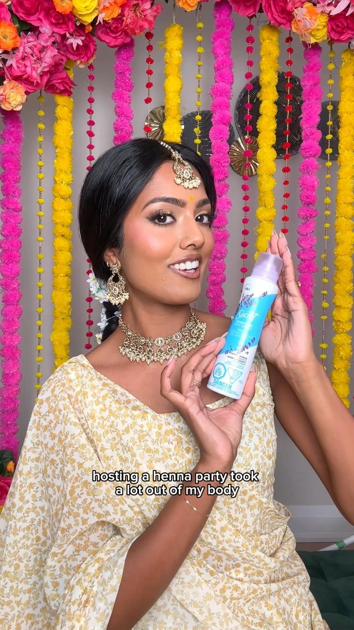 Instagram post by @dhivya.sri for Secret Deodorant. Caption reads: Hosting a Henna party took a lot out of my body....