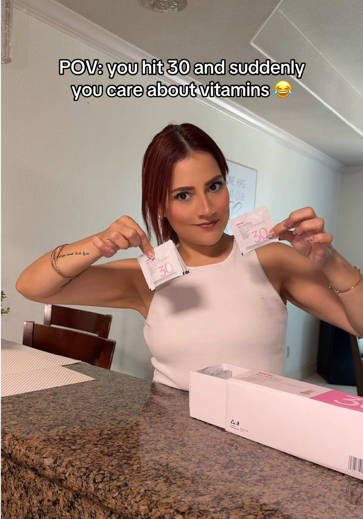 TikTok post by @lez20 for GNC. Caption reads: @GNC Trying the GNC Women’s Vitapak Program 30+....