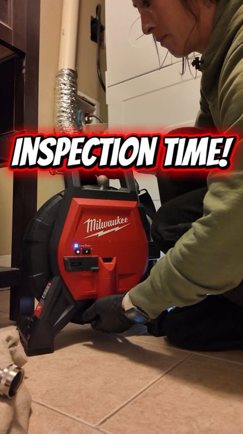 Instagram post by @the_ladyplumber for Milwaukee Tool. Caption reads: Just a little inspection to see what’s going on....