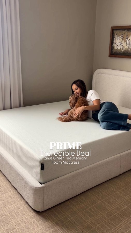 Instagram post by @elpetersondesign for Zinus. Caption reads: 🚨Check out this Amazon Prime Day deal!!! 🚨This....