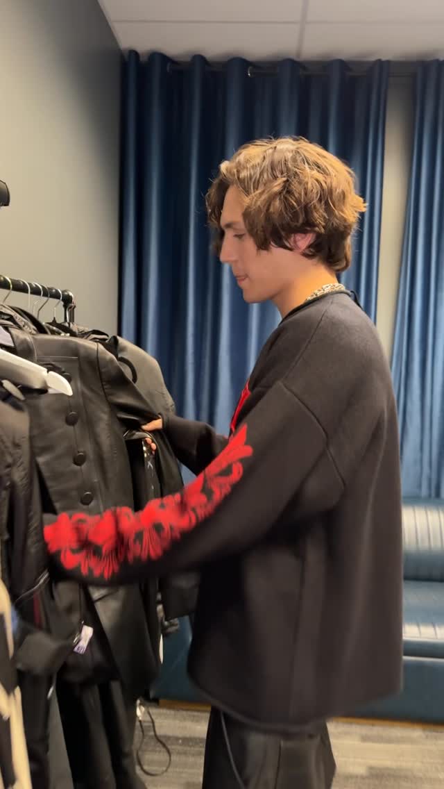 Instagram post by @huddy for Chrome Hearts. Caption reads: in my dressing room what should i wear?.