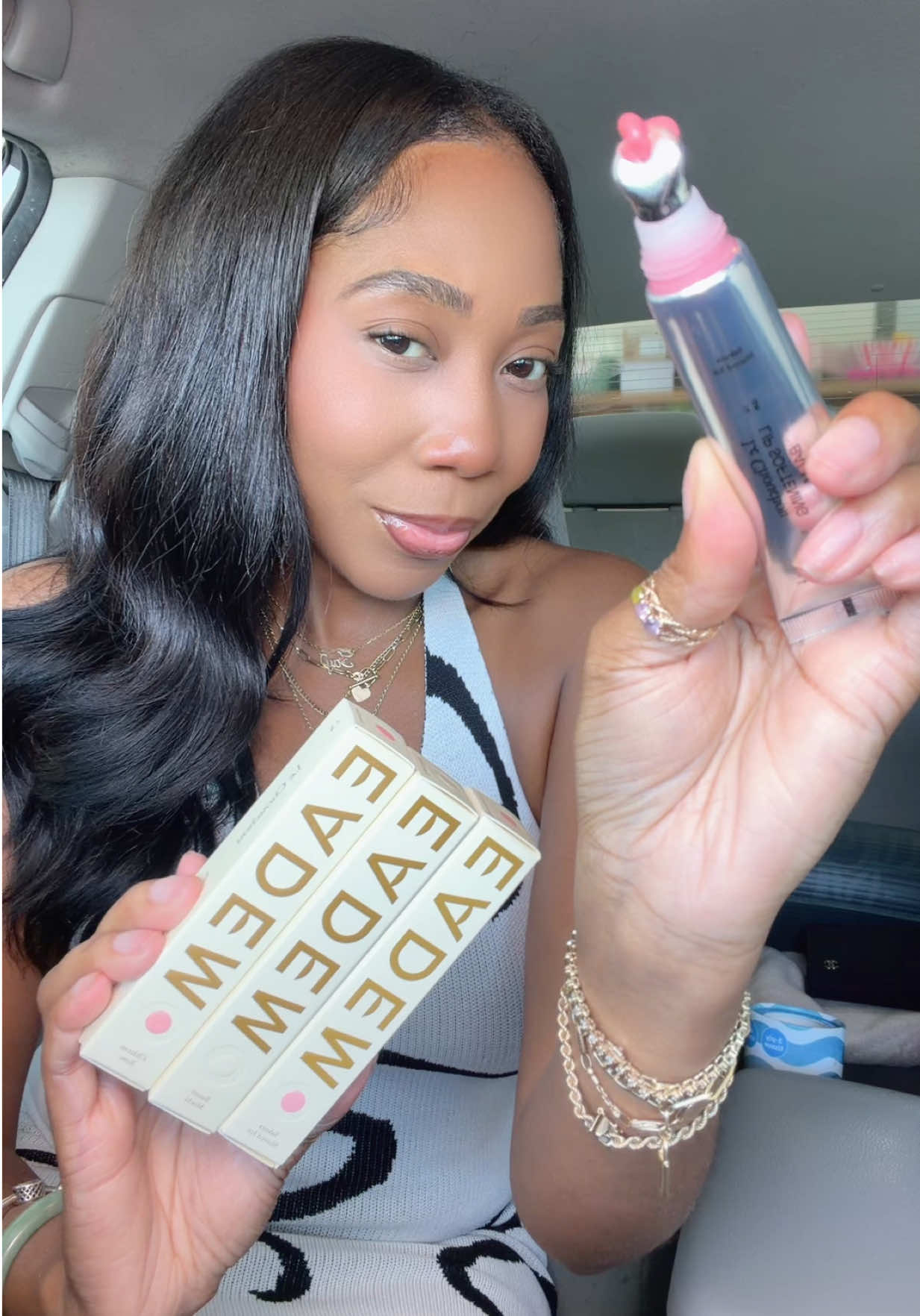 TikTok post by an influencer for Eadem. Caption reads: THE BEST LIP BALM | EADEM LE CHOUCHOU TRIO ✨....