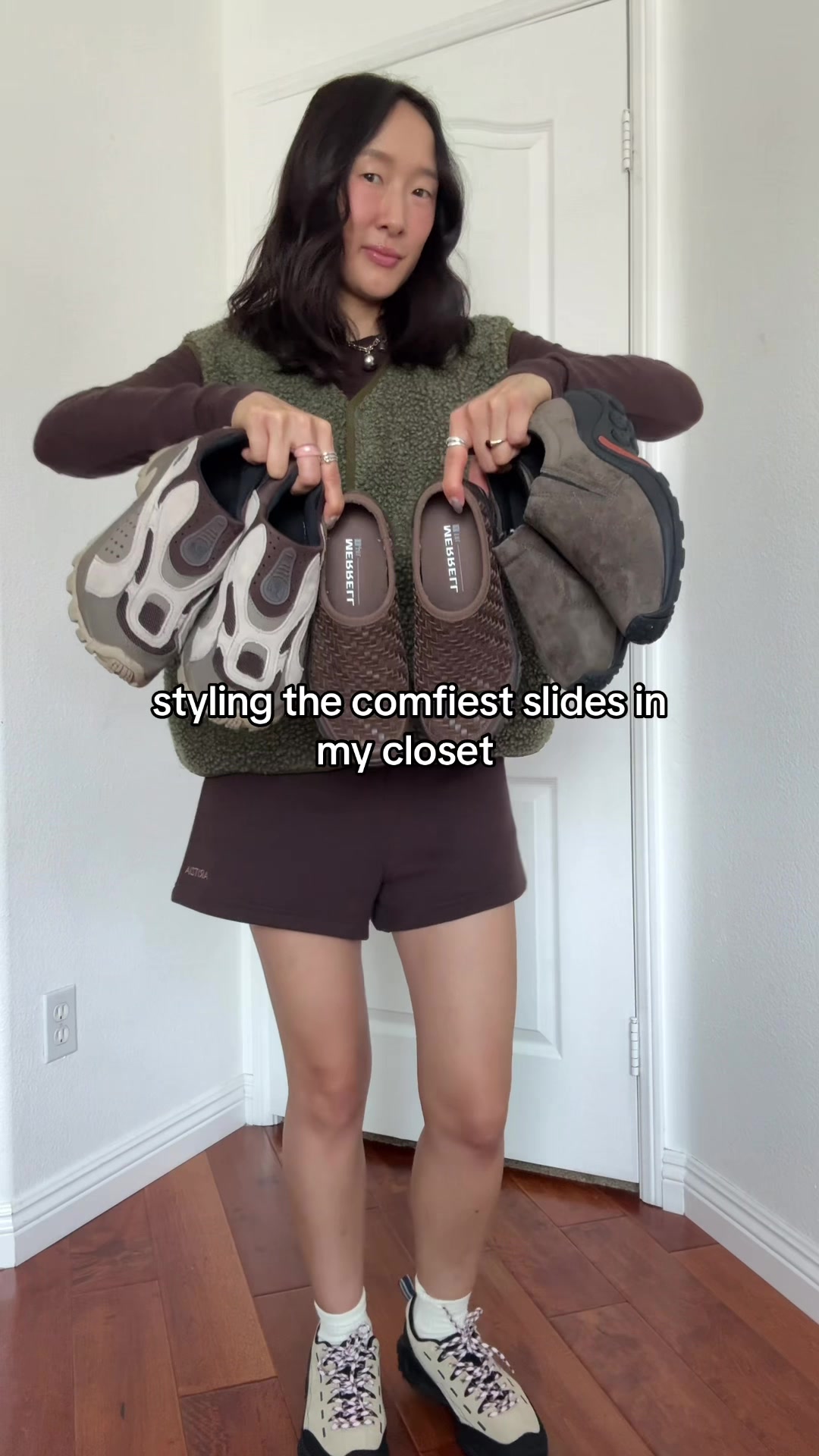 TikTok post by @itsyourgirlsamanthaa for Merrell. Caption reads: ugly cute & extra comfy- just how I like them!....