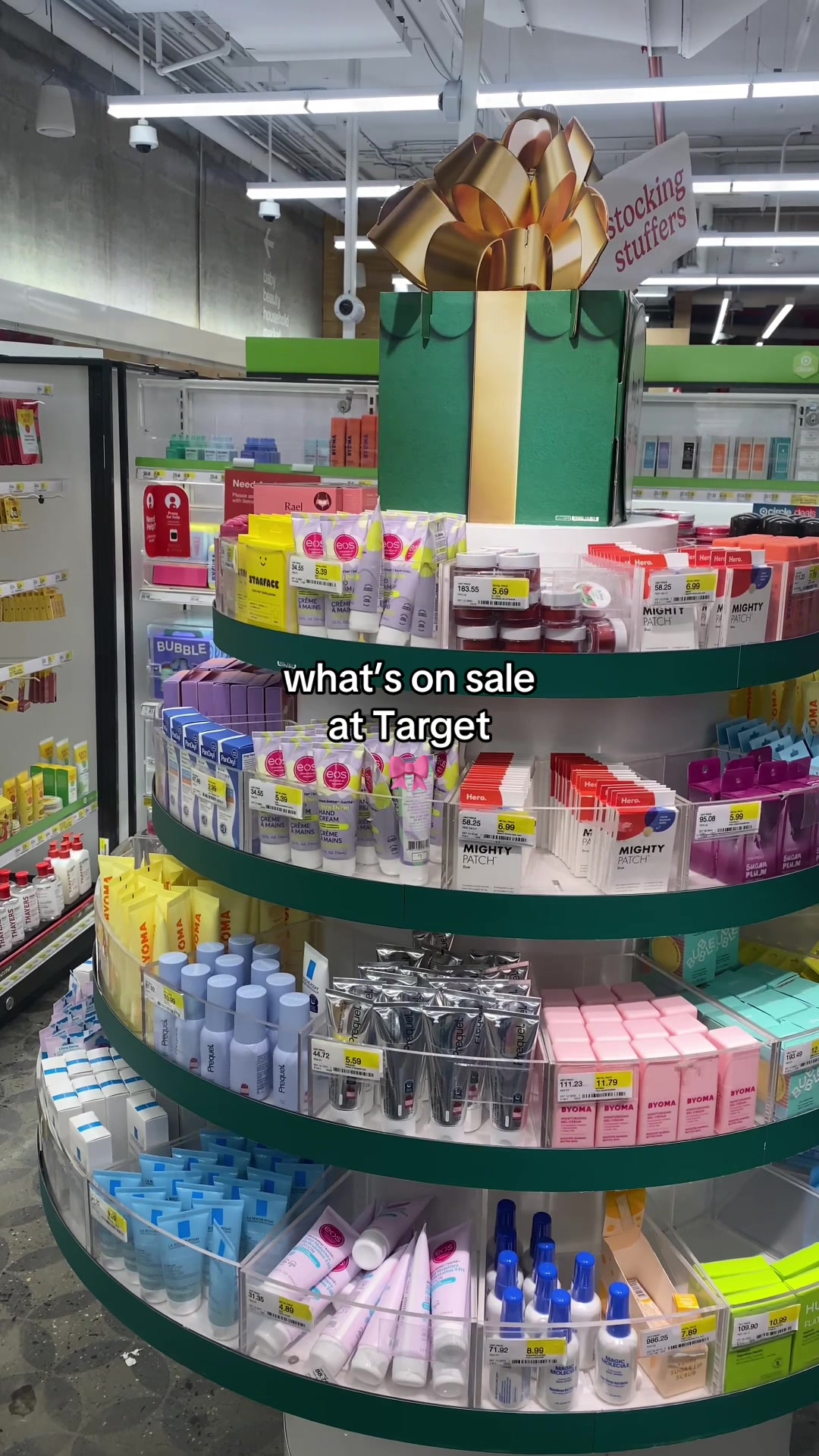 TikTok post by @theglowjourney for MONDAY Haircare. Caption reads: best gift sets on sale at Target in December 🎄....