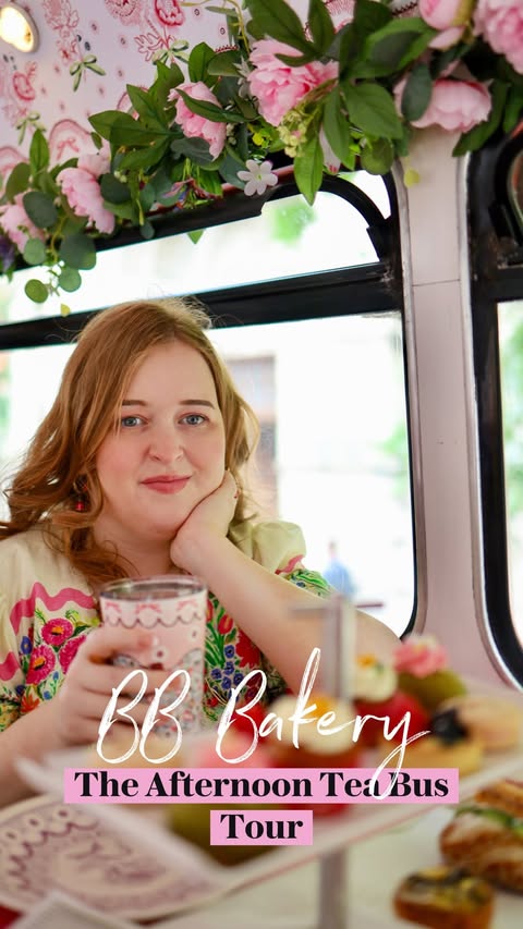 Instagram post by @fashioneyesta2012 for Brigit’s Bakery. Caption reads: [...] afternoon teas 🚌🫖🌸 This is the....