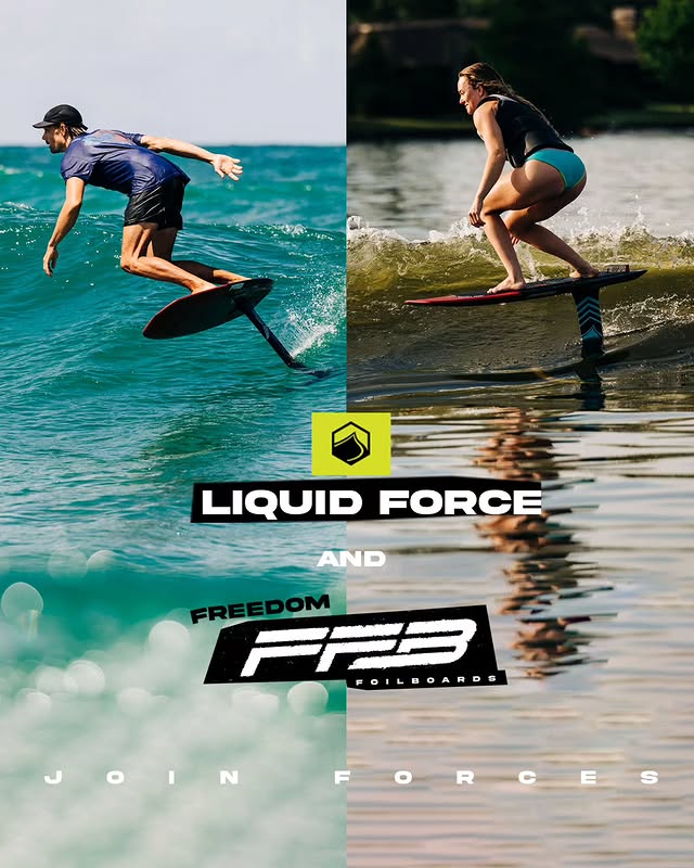 Instagram post by @freedomfoilboards for Liquid Force. Caption reads: Liquid Force x FFB Join Forces.

A partnership....