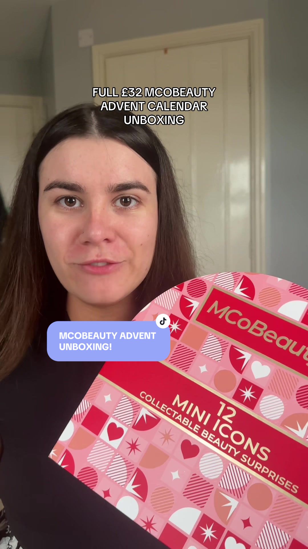TikTok post by @elliecheesmanxxxx for MCoBeauty. Caption reads: Let’s unbox the @MCoBeauty UK @MCoBeauty £32 mini....