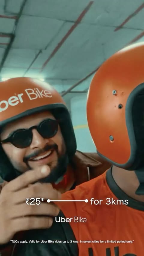 Instagram post by @tiwaritanay for Uber. Caption reads: Nikal lo boss, #UberBike abb sirf 25 rupaye main!....