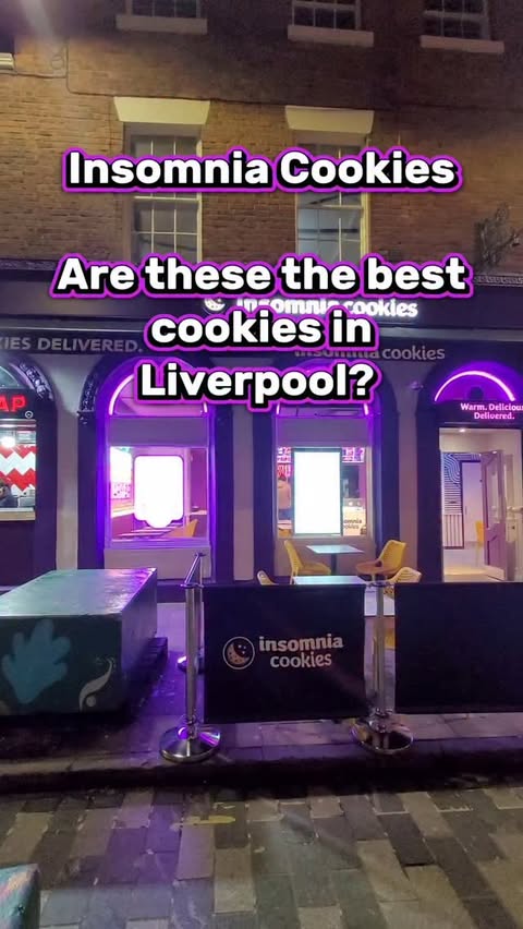 Instagram post by @mikeybeenthere for Insomnia Cookies. Caption reads: Introducing Insomnia Cookies to Liverpool!....