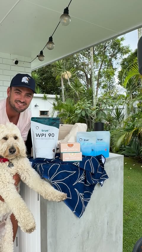 Instagram post by @rileyfitzz for True Protein. Caption reads: Fueled by the best @trueprotein 🥹❤️ #trueathlete....