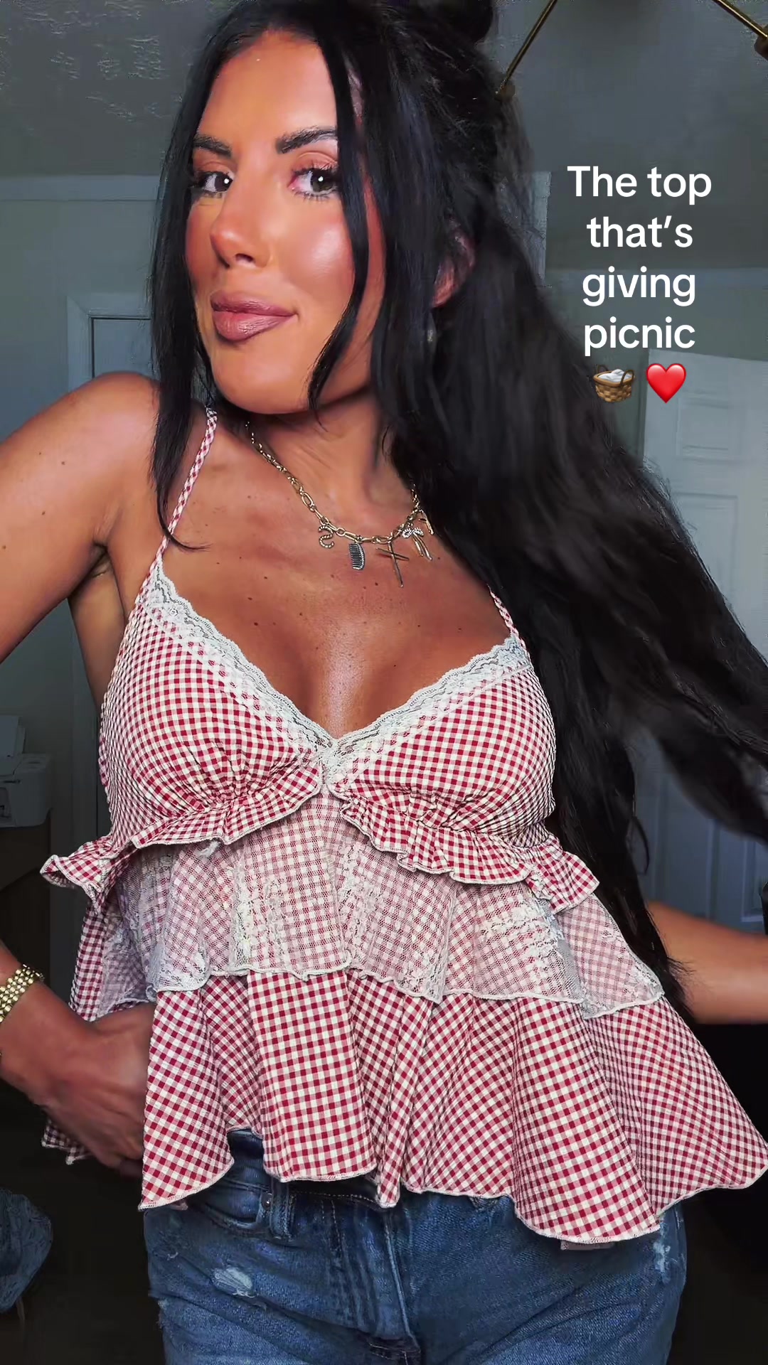 TikTok post by @morganbuckner14 for Cider USA. Caption reads: The top that’s giving picnic 🧺 ❤️ @Cider USA....