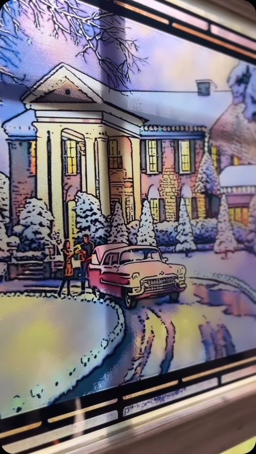 Instagram post by @cottageonwynn for Thomas Kinkade Studios. Caption reads: [...] from *Graceland Christmas* by Thomas Kinkade....