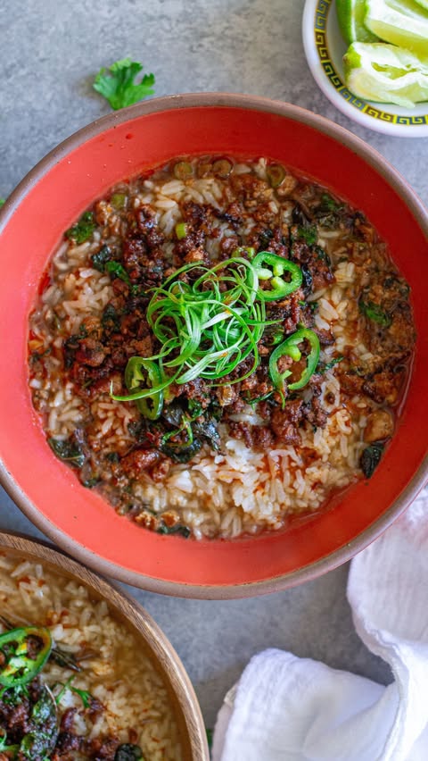 Instagram post by @eat_figs_not_pigs for Kikkoman USA. Caption reads: this Crispy Cumin-Spiced Tofu and Brothy Rice Soup....