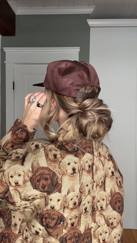 Instagram post by @torielynnbliss for Luxy Hair. Caption reads: Hat hair doesn’t have to mean “bad hair day” ✨🦮🤎.