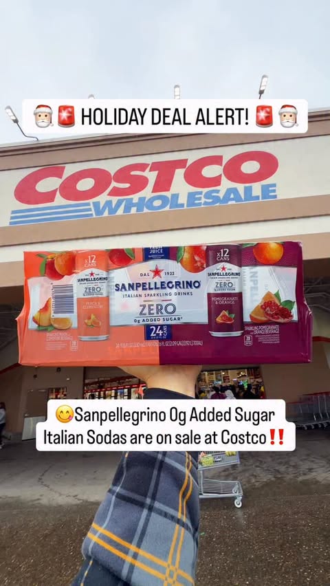 Instagram post by @costcodeals for Sanpellegrino. Caption reads: 🎅🏻🚨 HOLIDAY DEAL ALERT! 🚨🎅🏻
These....