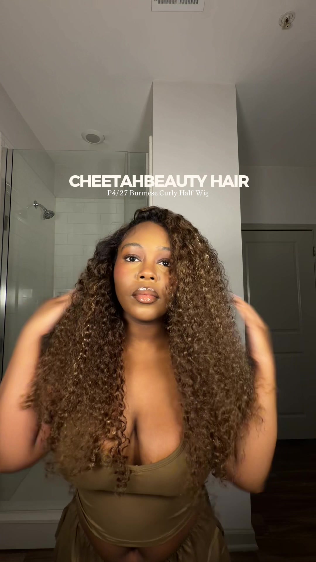 TikTok post by @therealivyb for Cheetah Beauty Hair Shop. Caption reads: [...] Burmese curly half wig from @Cheetah Beauty....