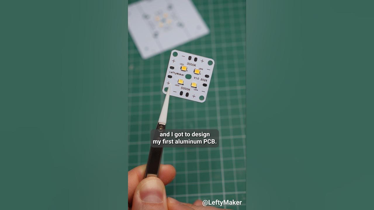 YouTube post by @LeftyMaker for JLCPCB. Caption reads: My custom LEDs are better #jlcpcb.