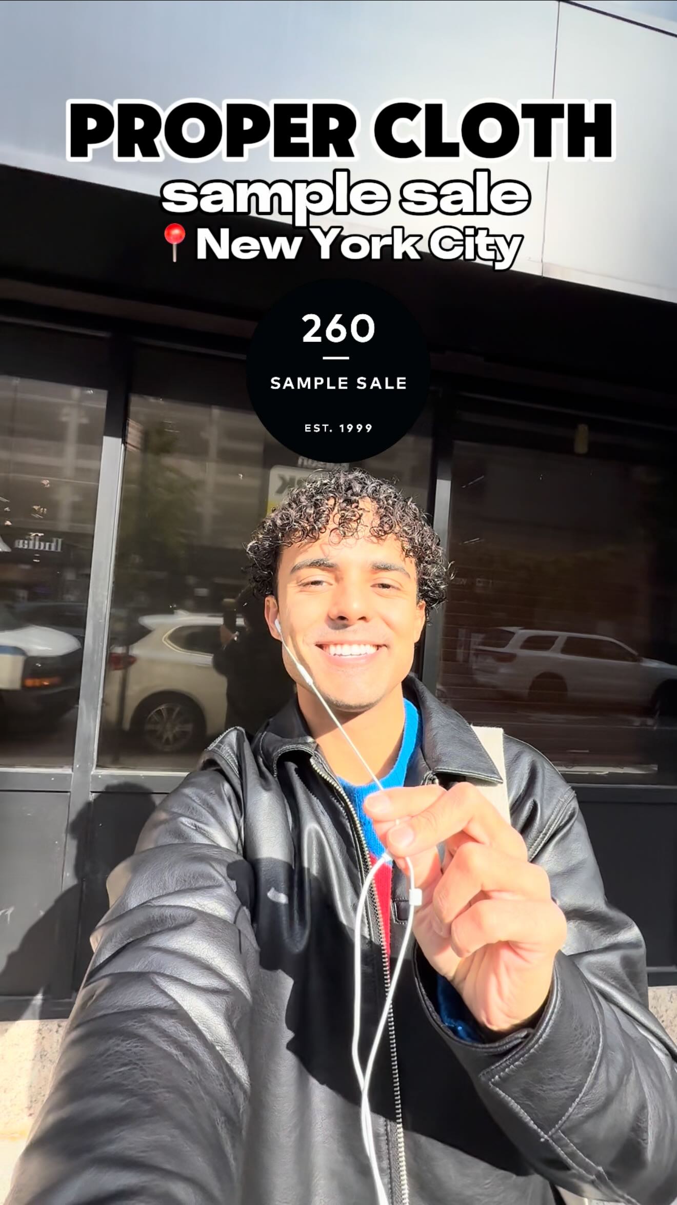 Instagram post by @hey.arthur.nyc for Proper Cloth. Caption reads: 260 Sample Sale is hosting a Proper Cloth sale....