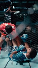 Instagram post by @kazmma_official for RDX Sports. Caption reads: The next Khabib? 👀🇰🇿 Bektas Faizolla wasted no....