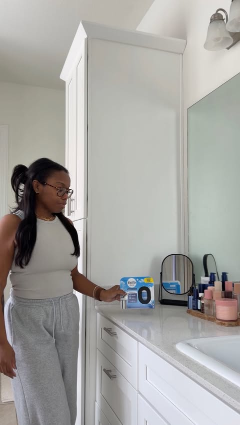 Instagram post by @bybriannaschuler for Febreze. Caption reads: #febreze_partner Bathroom trash always starts....