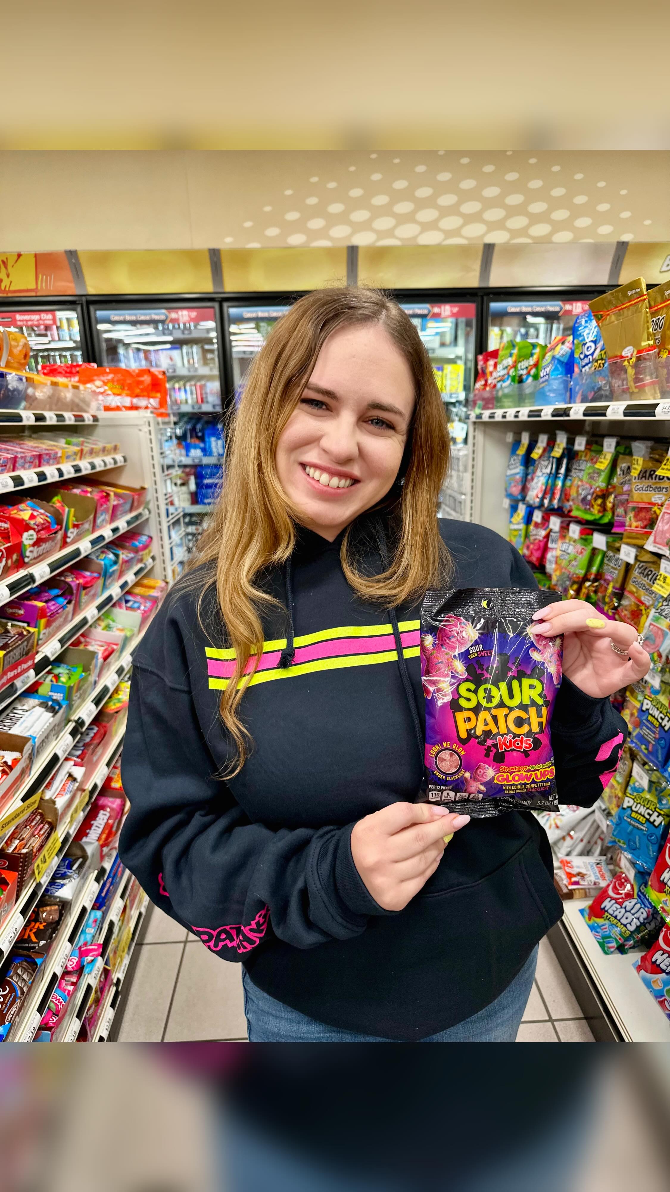 Instagram post by @otownfork for Sour Patch Kids. Caption reads: #Ad @sourpatchkids and @swedishfish Glow Ups candy....