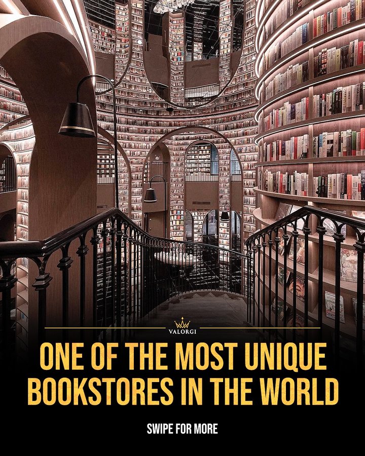 Instagram post by @valorgi for Architectural Digest. Caption reads: The Dujiangyan Zhongshuge bookstore in Chengdu,....