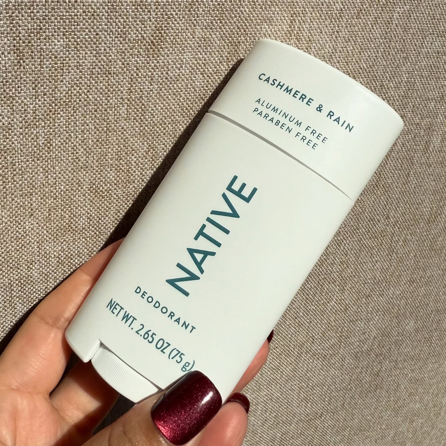 Instagram post by @karlaartmakeup for Native. Caption reads: @native Cashmere & Rain Deodorant Stick 🤍

- 72....