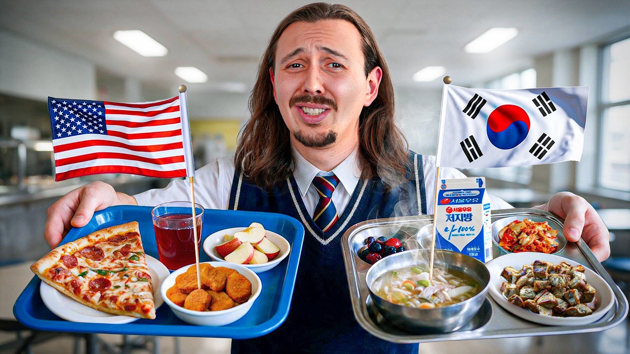 YouTube post by @Gurky for A. Caption reads: Testing School Lunches From Around the World.