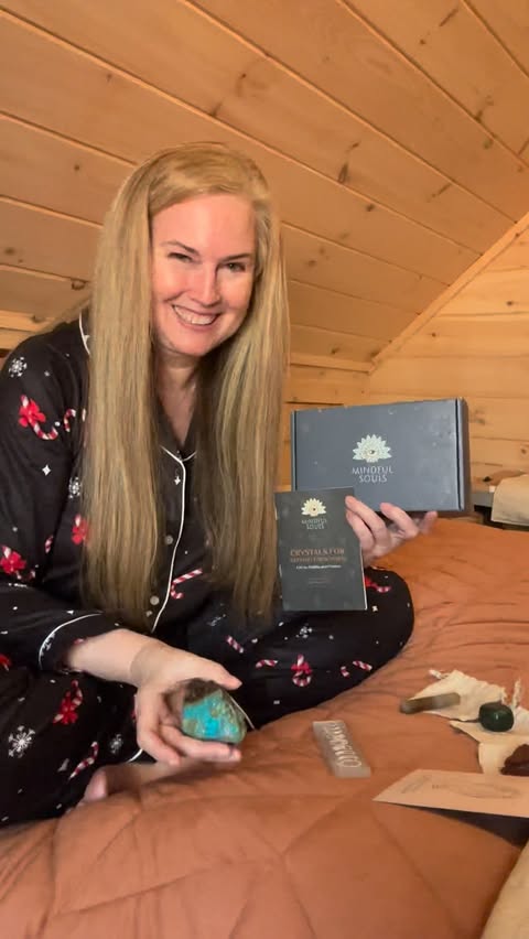 Instagram post by @yogathroughmenopause for Mindful Souls. Caption reads: Special Gift Alert 🚨 Mindful Souls Crystal....