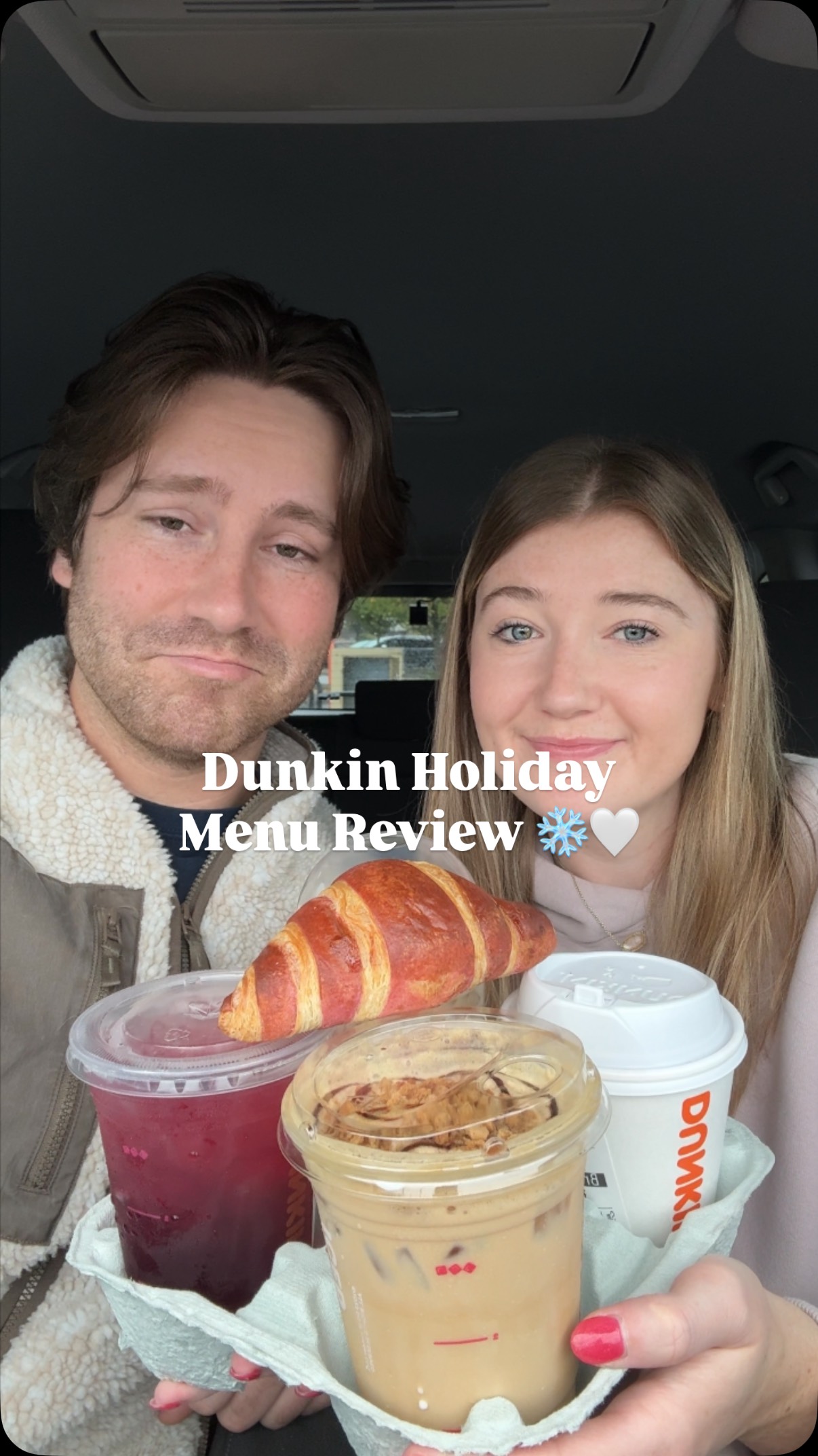 Instagram post by an influencer for Dunkin’. Caption reads: trying the NEW Dunkin Holiday menu!! ❄️❤️🤍....