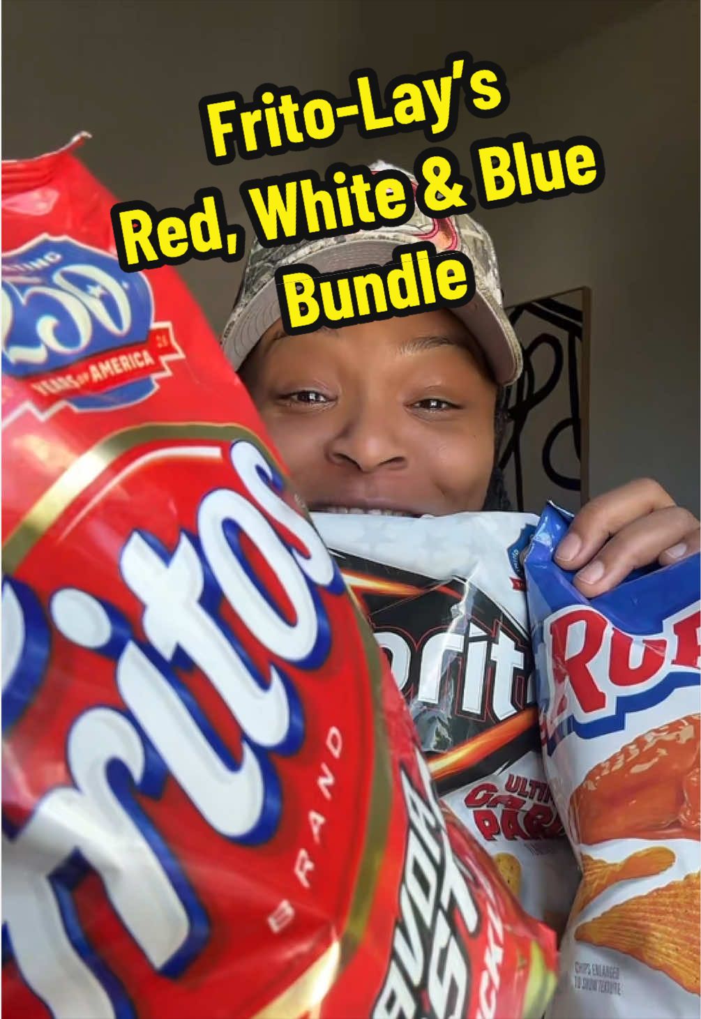 TikTok post by @munchwithdes for Frito-Lay. Caption reads: Frito-Lay’s Red, White, and Blue Bundle, in [...].