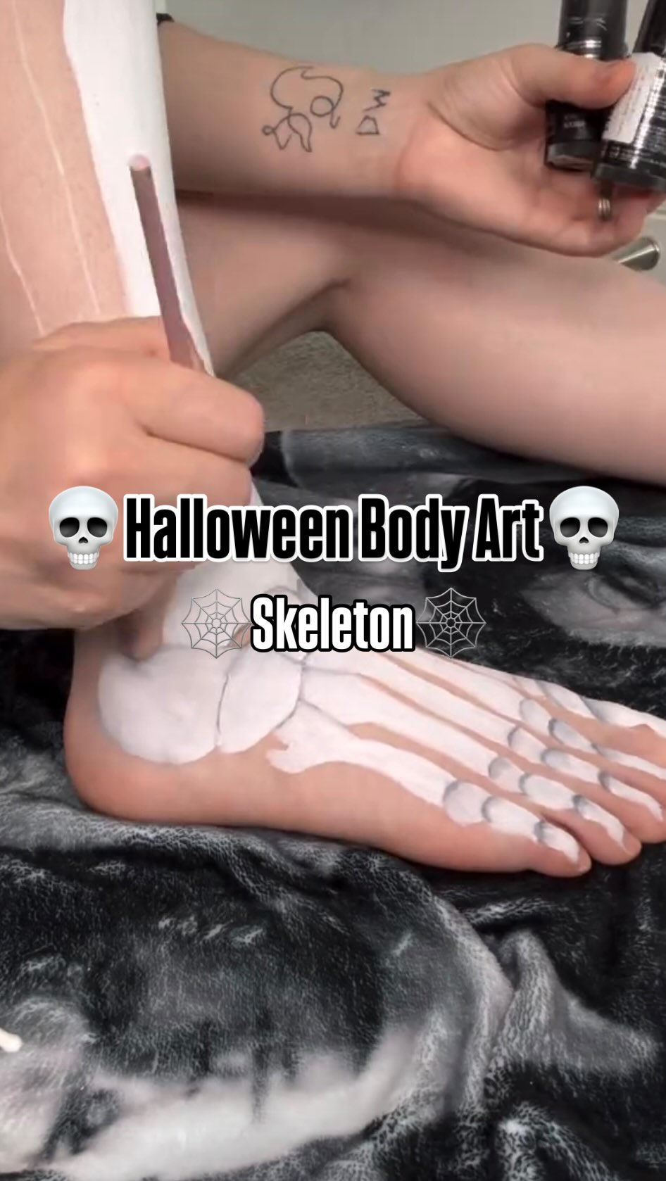 Instagram post by @chronicmakeupartist for About-face Beauty. Caption reads: 🩻 Skeleton Legs 🩻

Created using....