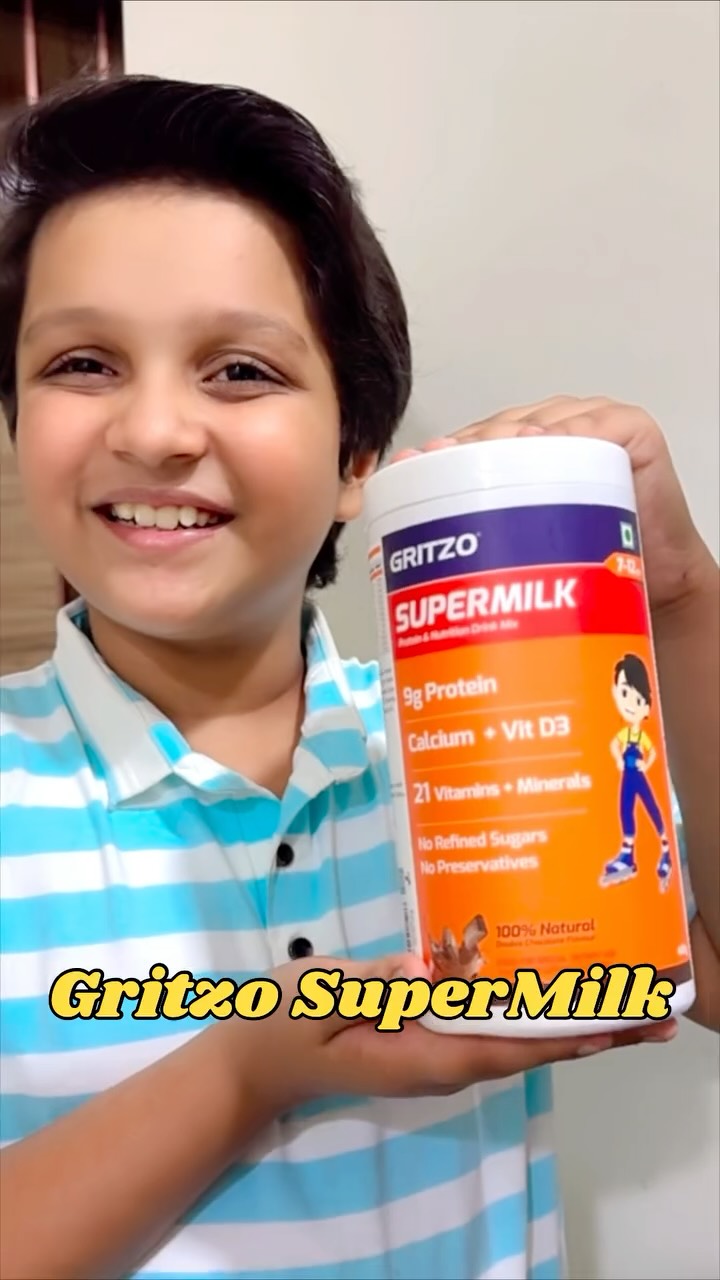 Instagram post by @het.makwanaa for GRITZO. Caption reads: Het had the best time today making his favourite....