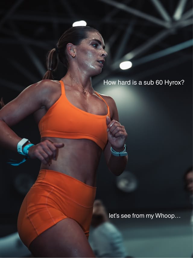 Instagram post by @annabelleronnfeldt for WHOOP. Caption reads: Hyrox from my @whoop ‘s perspective 💀 ad Big day....