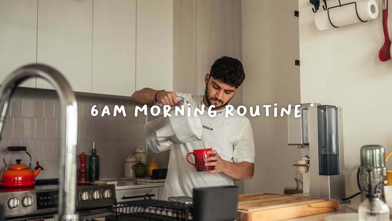 YouTube post by @andresvidoza for The Bay. Caption reads: 6AM Morning Routine Living in a Condo | Coding &....