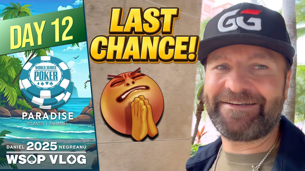 YouTube post by @dnegspoker for Contenders Clothing. Caption reads: ONE LAST CHANCE at a BRACELET! - 2025 WSOP....