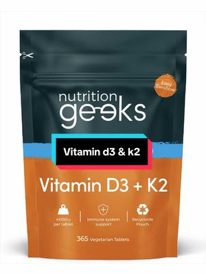 TikTok post by @f.ash45 for Nutrition Geeks. Caption reads: @nutritiongeeksofficial 365 Vegetarian Tablets....