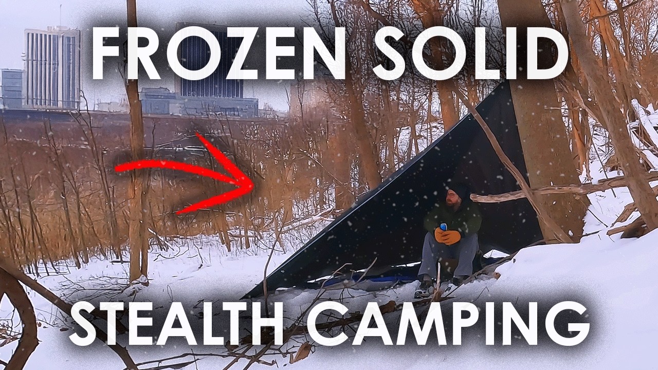 YouTube post by @smallplots for BougeRV. Caption reads: Frigid Cold Stealth Camping With NO Heat at My....