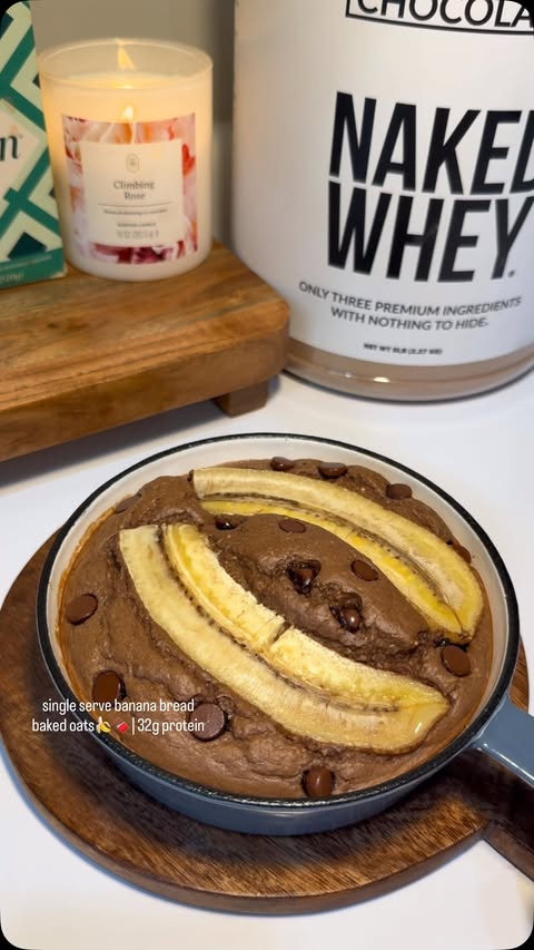 Instagram post by @_nutritionwithnat for Naked Nutrition. Caption reads: [...] banana bread baked oats made with....